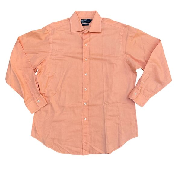 Polo Ralph Lauren Mens Orange Chambray Dress‎ Shirt Button Long Sleeve Vtg 16.5 - Picture 3 of 6